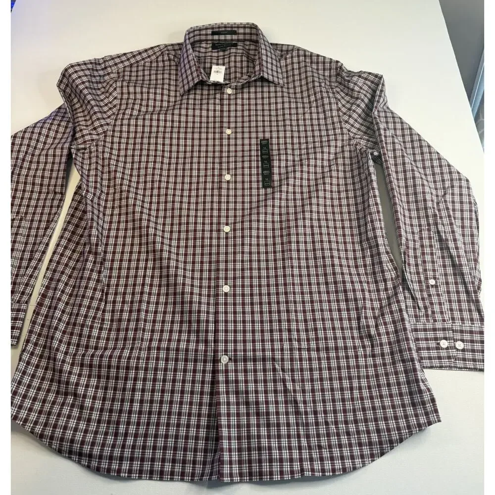 Banana Republic Men’s XL Slim Fit Wrinkle Resistant Burgundy Plaid Shirt NWT